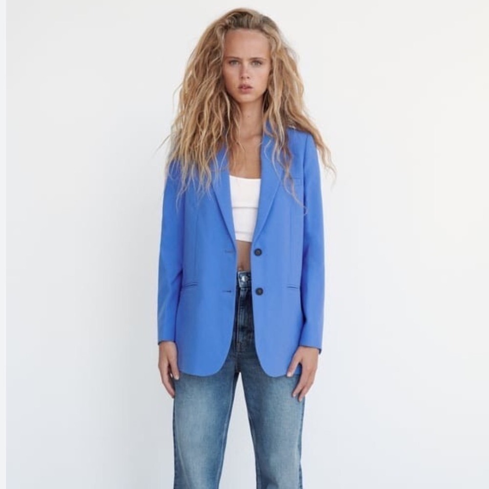 Zara Womens Blue Tailored Two Button Blazer‎ Jacket XS